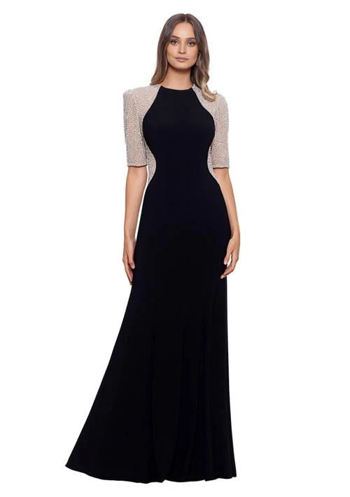 green emerald velvet dress Xscape Floral Maxi Dress 6245X