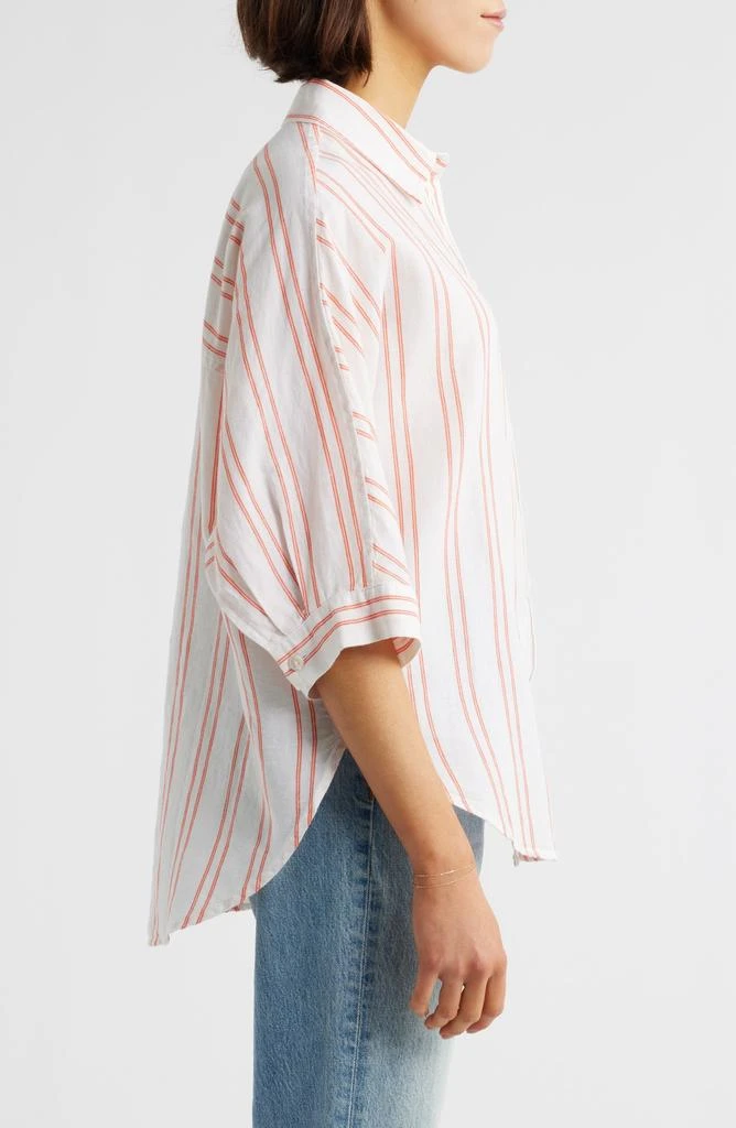 Madewell Stripe Pleat Sleeve Oversize Linen 
Cotton Button-Up Shirt 3