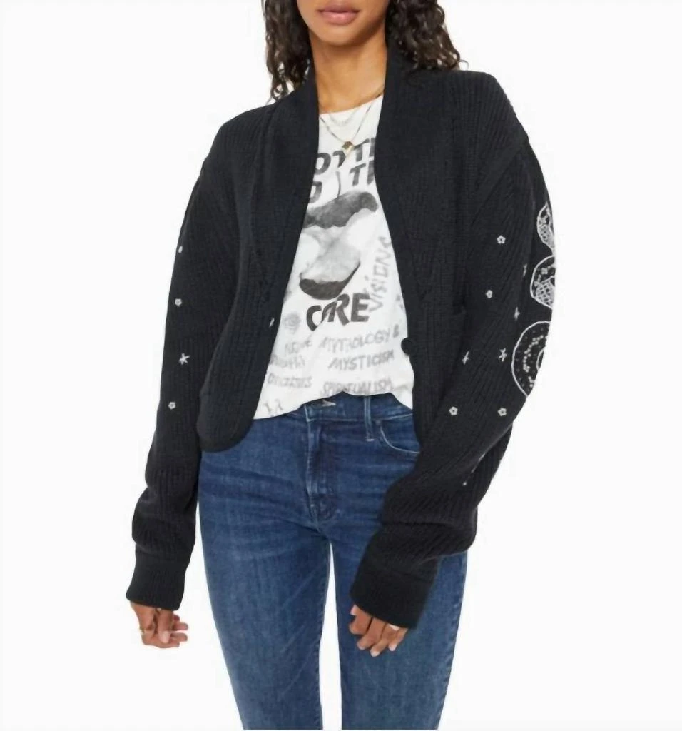 MOTHER The Puff Sleeve Cardigan Up Your Sleeve In Black 1