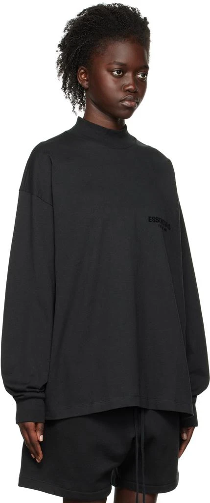 Essentials Black Flocked Long Sleeve T-Shirt 2