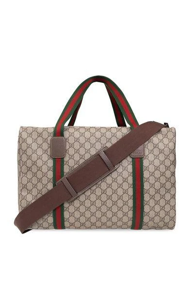 Gucci MEDIUM DUFFLE BAG WITH WEB DETAIL IN BEIGE AND EBONY GG FABRIC 1