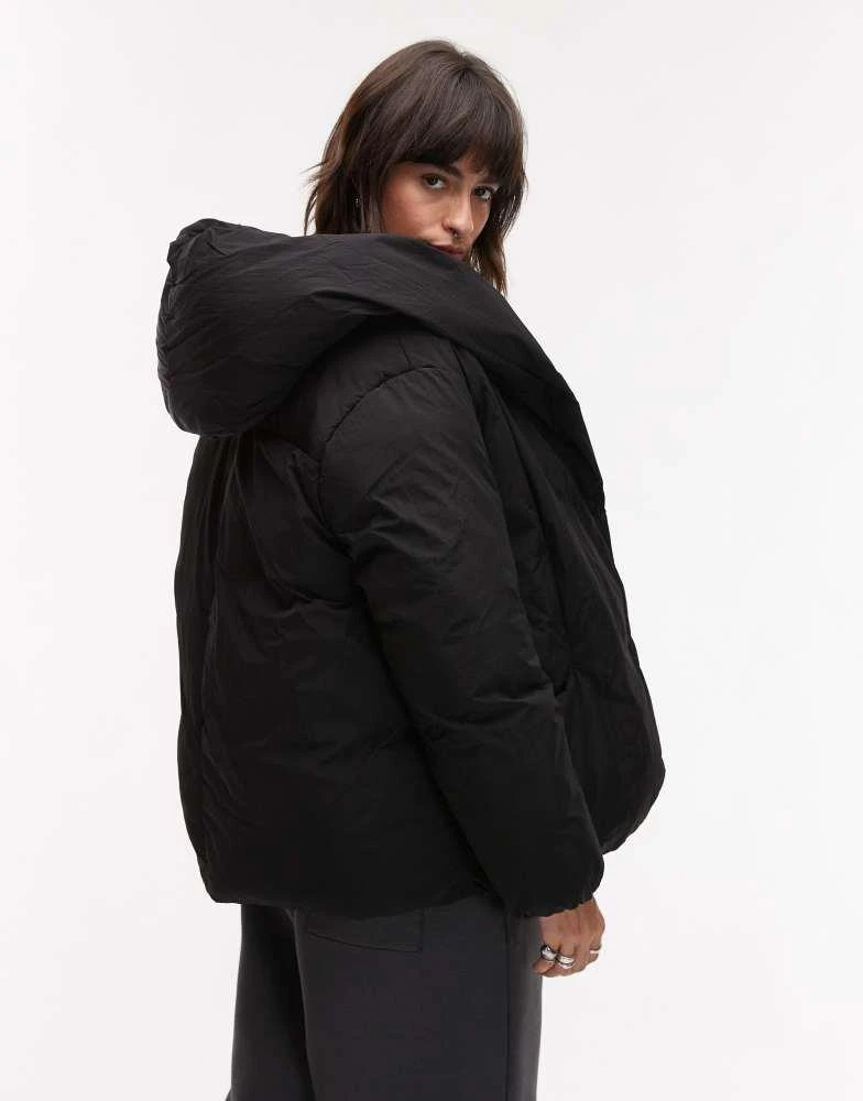 Mango Mango oversized relaxed collar puffer coat in black 3