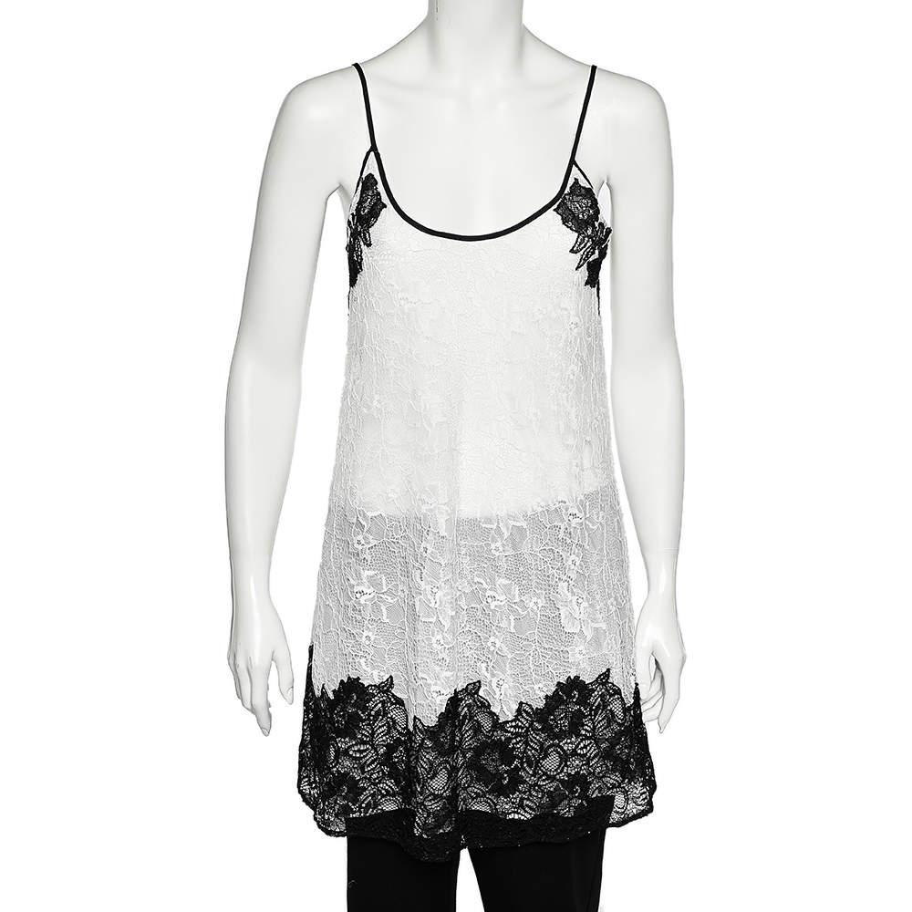 Oscar de la Renta Oscar de la Renta Monochrome Lace Slip Dress M