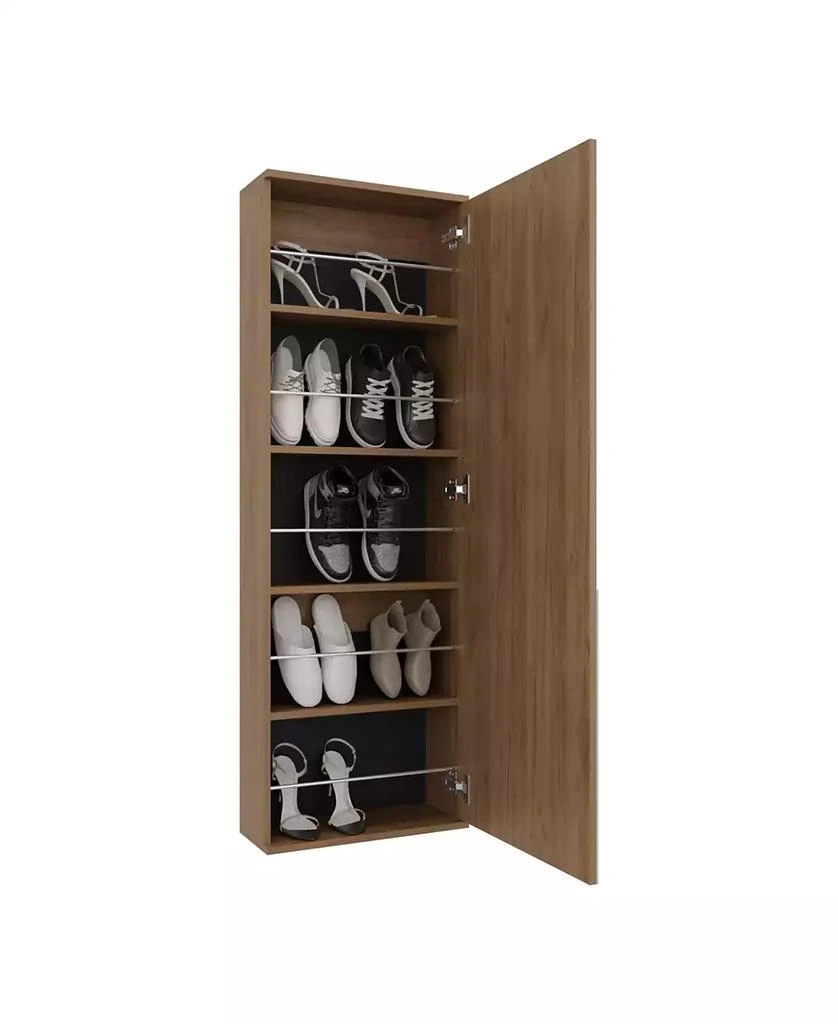 FM FURNITURE Queen Creek Shoe Rack with Mirror and One Door, Natural Oak 3