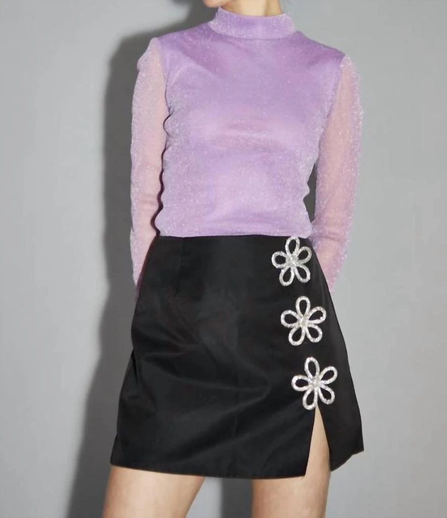 Glamorous Corrine Flower Trim Mini Skirt In Black 1
