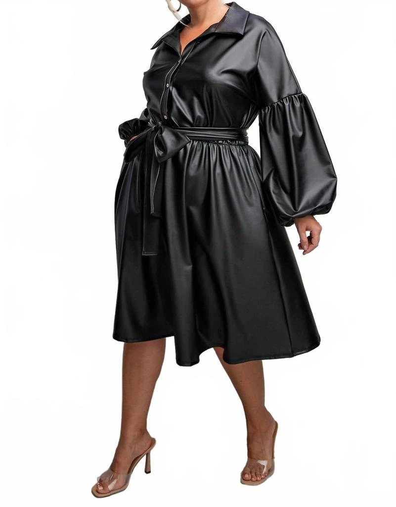 Plus Size Faux Leather Button Front Fit Flare Dress In Black  On Sale Now  with Up to 31% Off | Discover Exclusive Deals & Savings at BeyondStyle   Authentic The Curve