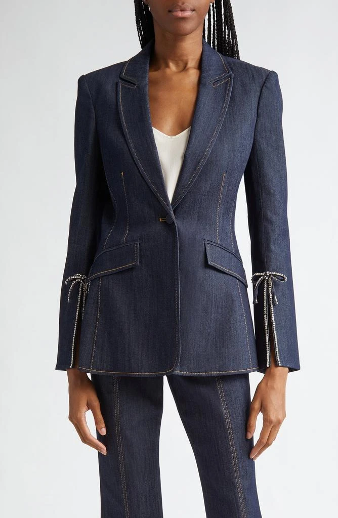 Cinq à Sept Cheyenne Rhinestone Bow Denim Blazer