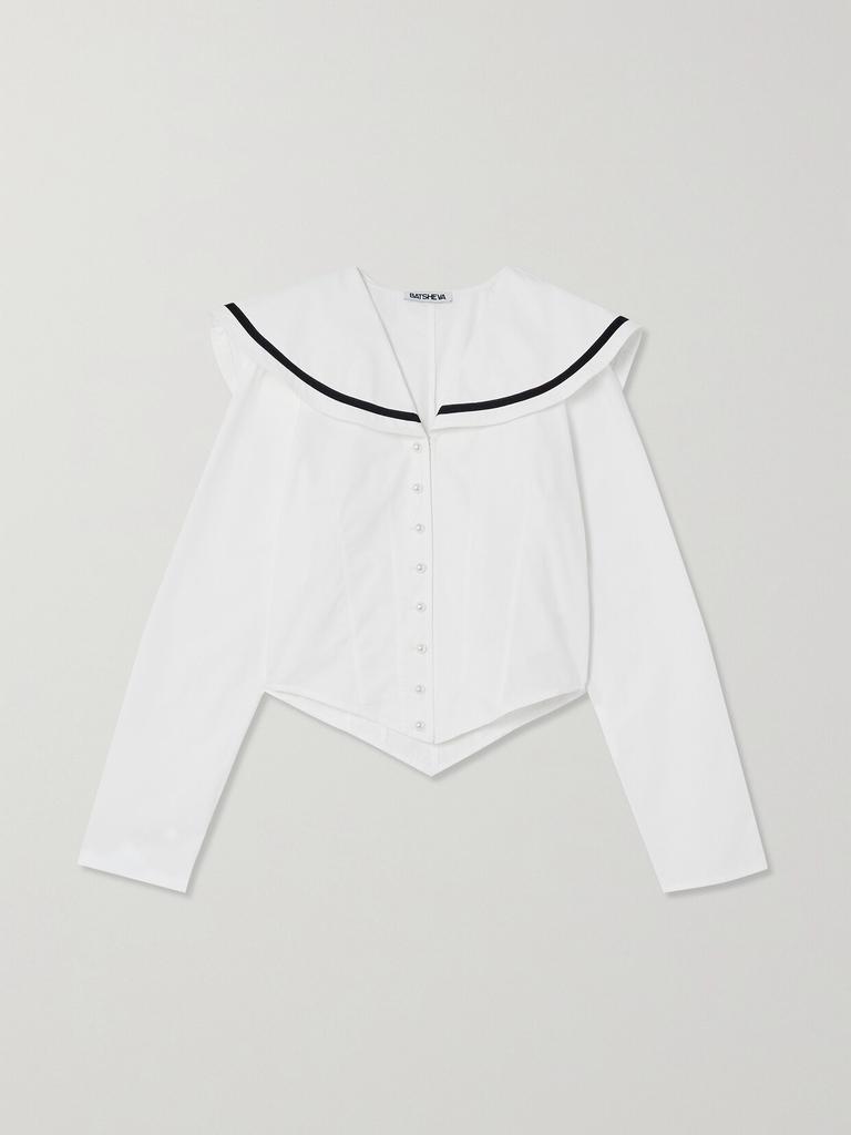 BATSHEVA Skipper 天鹅绒边饰纯棉府绸女衫  - US10