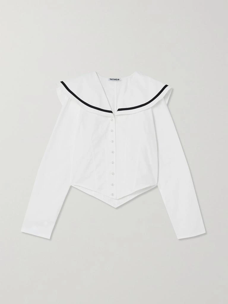 BATSHEVA Skipper 天鹅绒边饰纯棉府绸女衫  - US10 1
