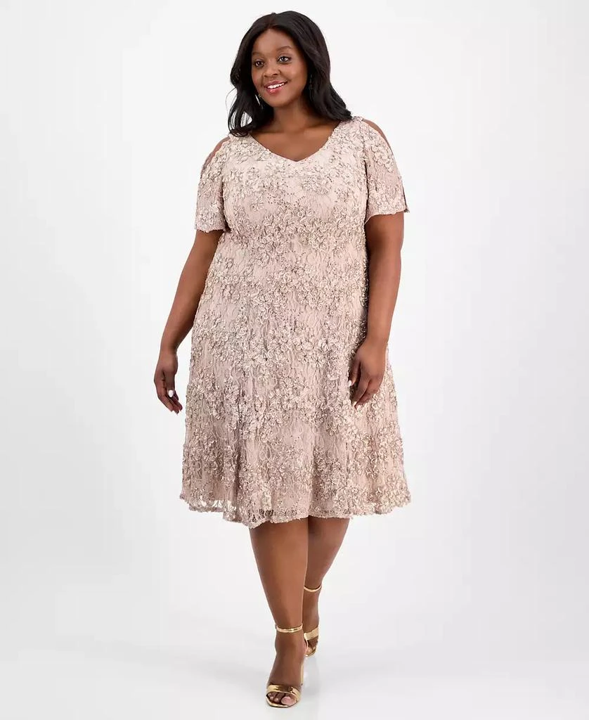 Alex Evenings Plus Size V-Neck A-Line Sequin Dress 1