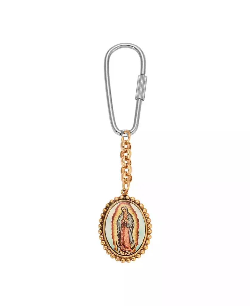Symbols of Faith Silver Gold Tone Oval Lady Of Guadalupe Decal Key Chain
