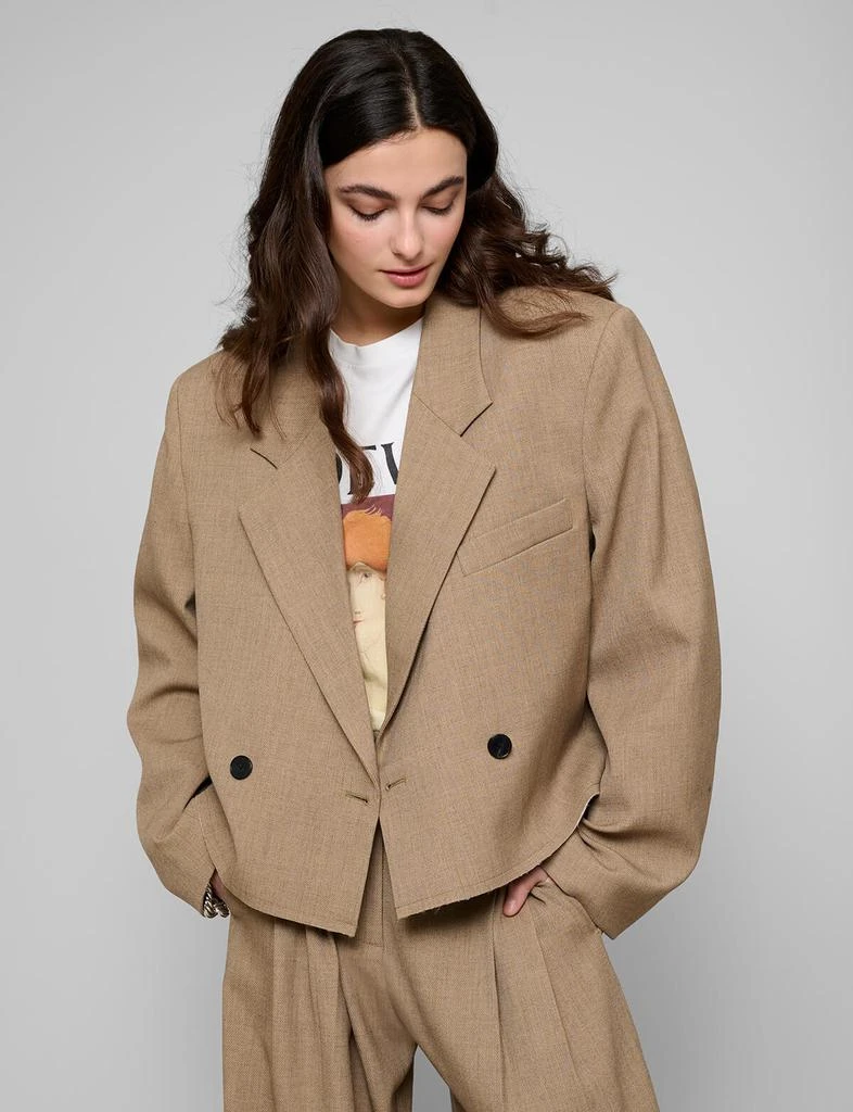 Pixie Market Dani Cropped Boxy Blazer in Brown 3
