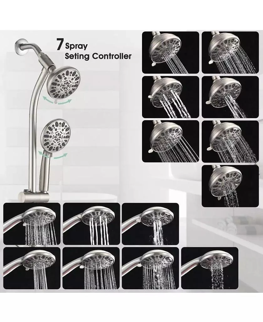 RAINSKEN Drill-Free Stainless Steel Slide Bar Combo Rain Showerhead 7-Setting Hand, Dual Shower Head Spa System (Rough-in Valve Included) 4