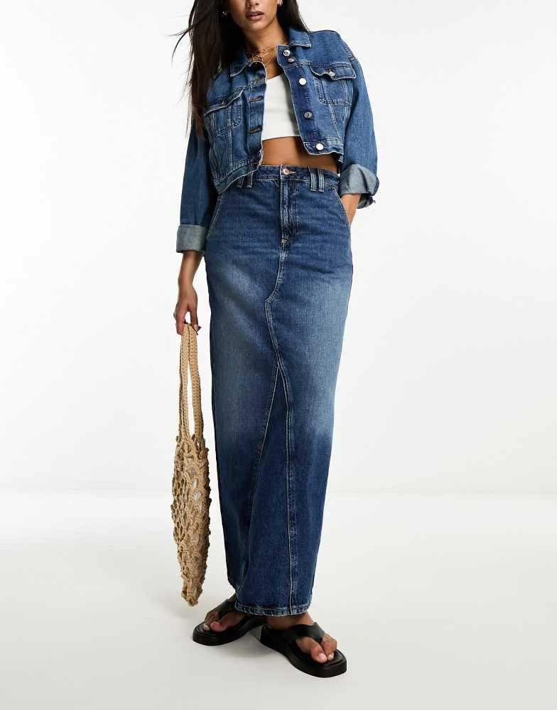 River Island River Island seam detail denim maxi skirt in dark denim 1