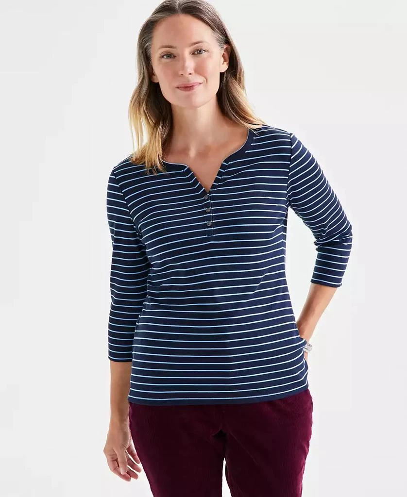Style & Co Women's Striped Henley Tee, Created for Macy's 1