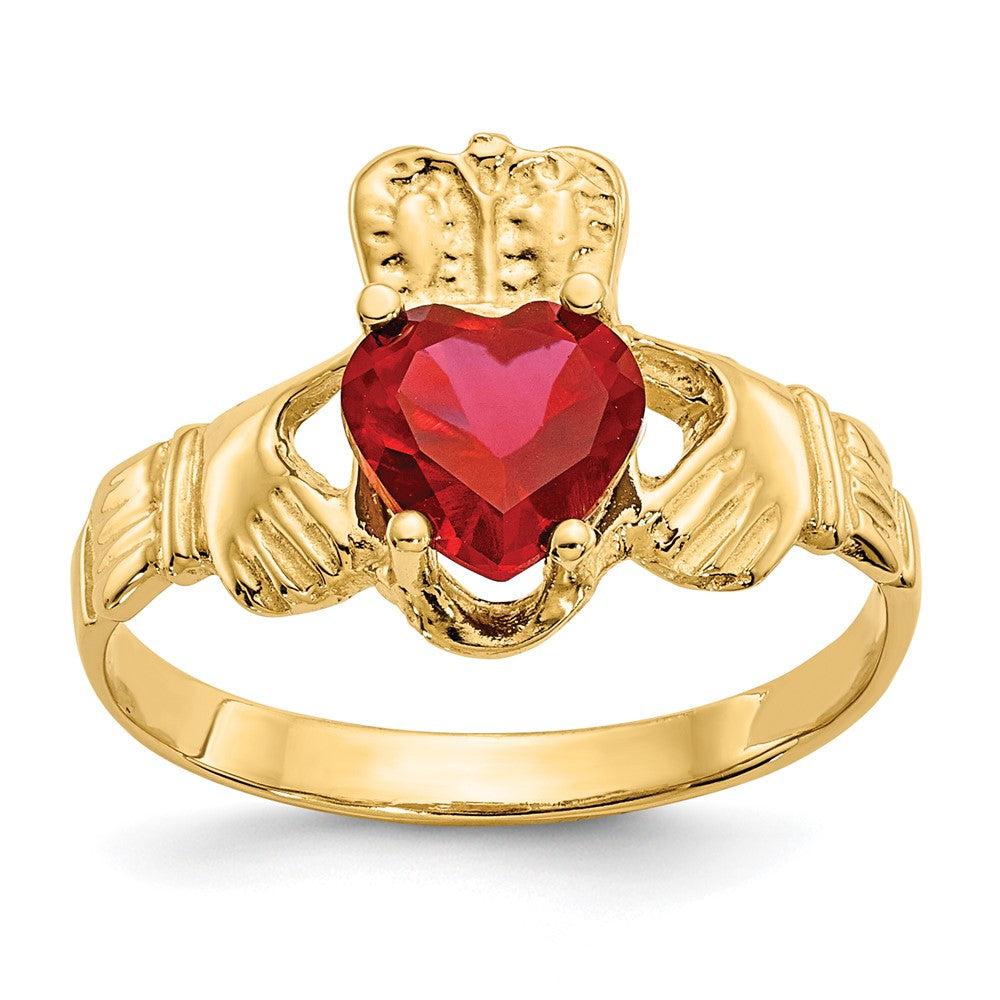 Diamond2Deal 14k Yellow Gold Red Cubic Zirconia Claddagh Ring