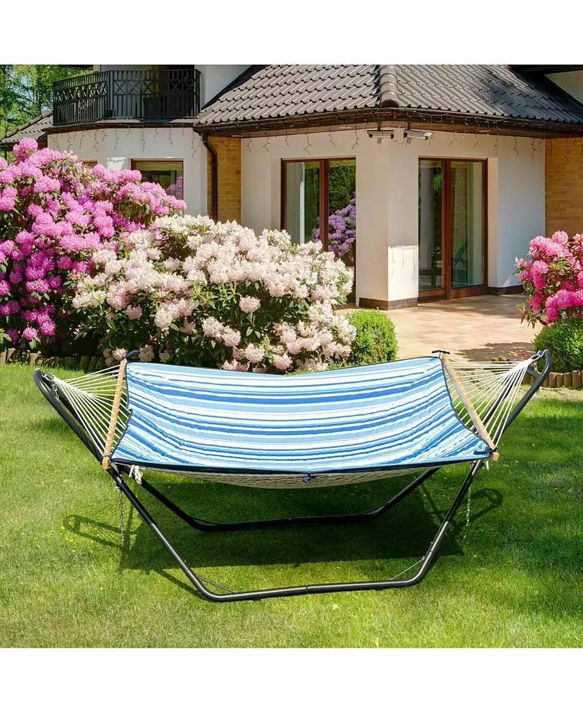 Gymax Hammock Stand Heavy Duty Steel Frame Hanging Hooks Indoor Outdoor 3