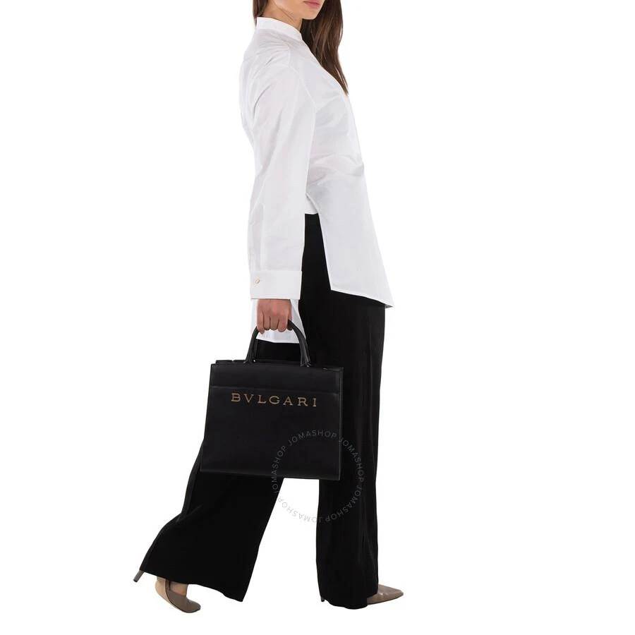 BVLGARI Black Leather Logo Tote 291652 2