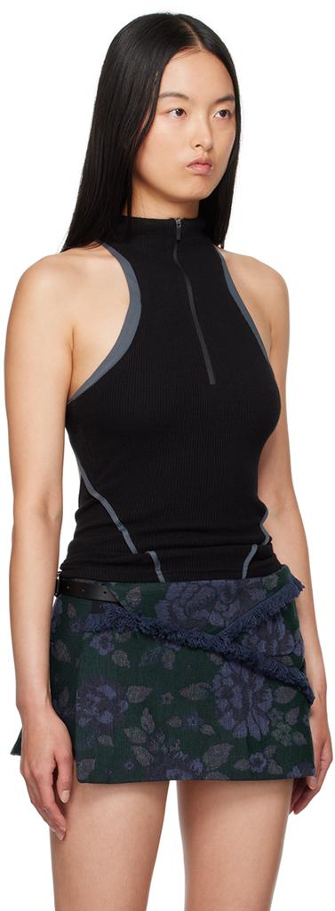 Hyein Seo SSENSE Exclusive Black Half-Zip Racerback Tank Top