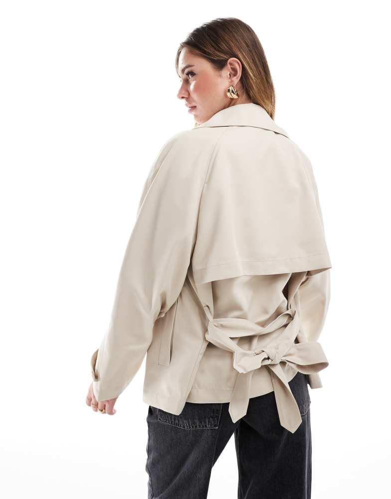 Stradivarius Stradivarius short trench coat with belt in stone