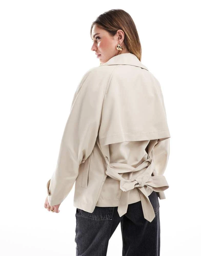 Stradivarius Stradivarius short trench coat with belt in stone 2