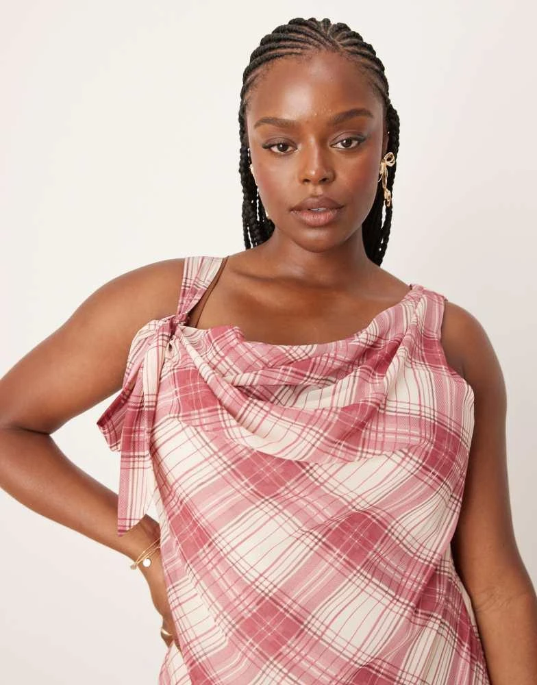 ASOS ASOS DESIGN Curve bow detail cowl midi dress in check print 3