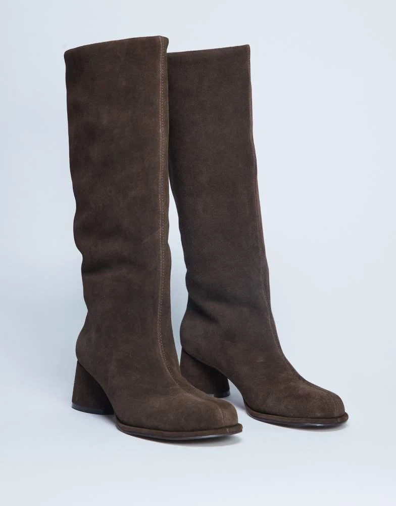 Topshop Topshop Thea real suede knee high block heel boot in chocolate 4