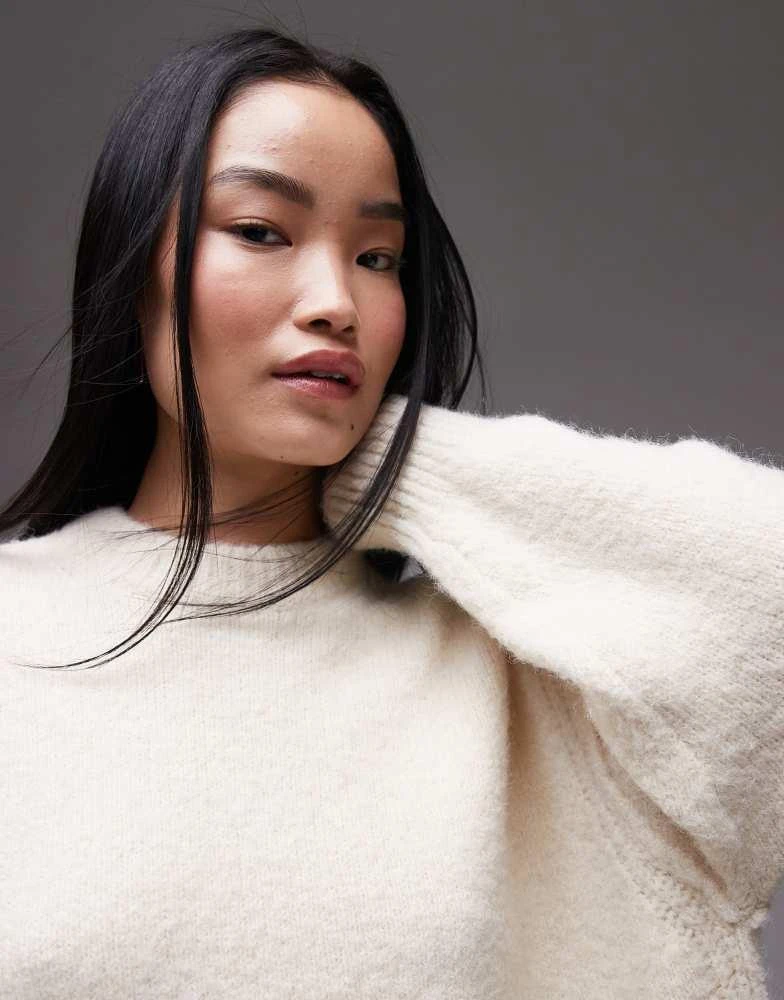 Shop Topshop knitted oversized crew mini dress with exposed seam detail in  ivory on Sale at BeyondStyle  Get 45% Off Topshop knitted oversized crew mini  dress with exposed seam detail in