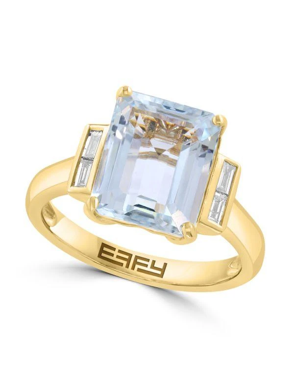 Effy 14K Yellow Gold, Aquamarine & Diamond Ring 1
