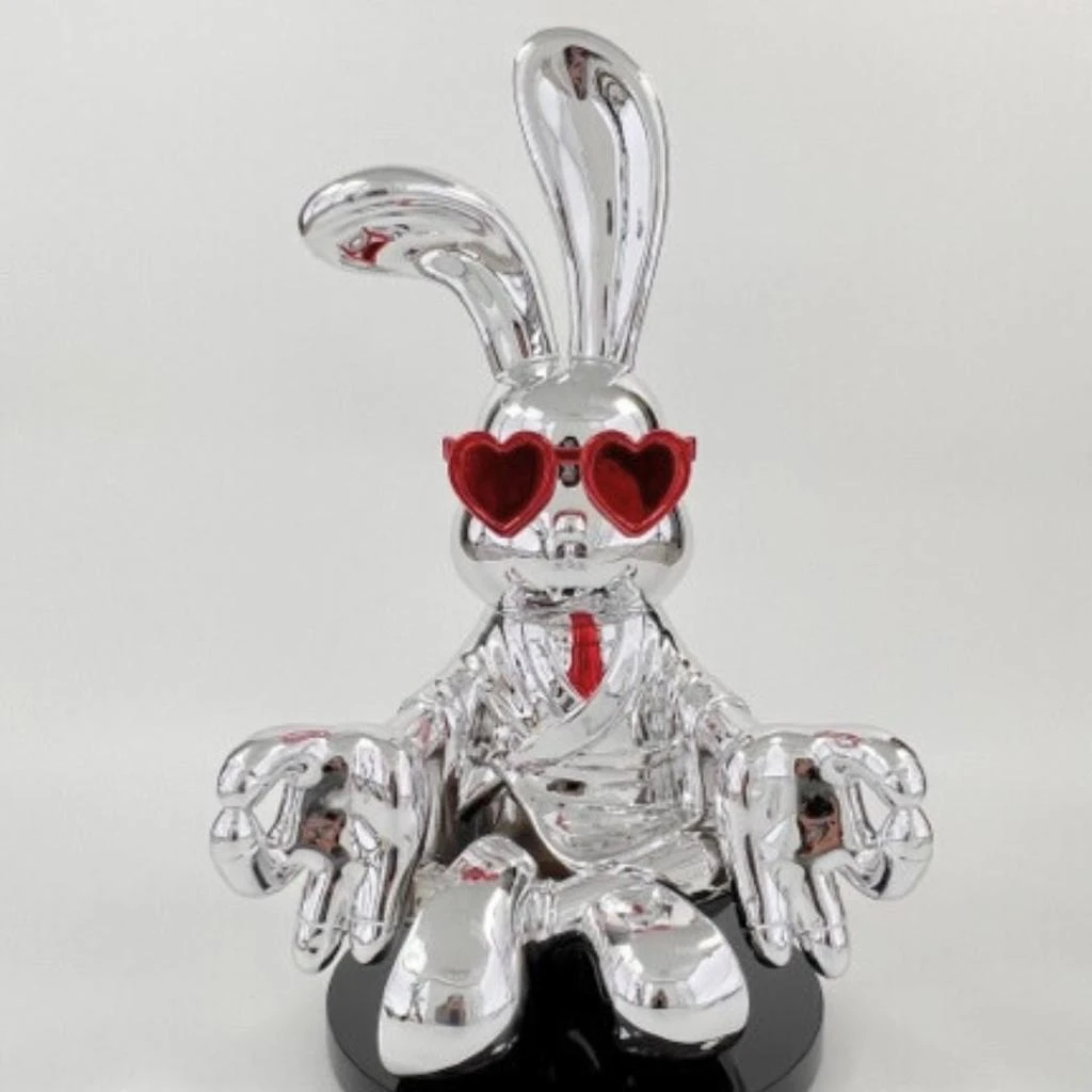 Finesse Decor Sitting Rabbit with Red Tie and Glasses 2