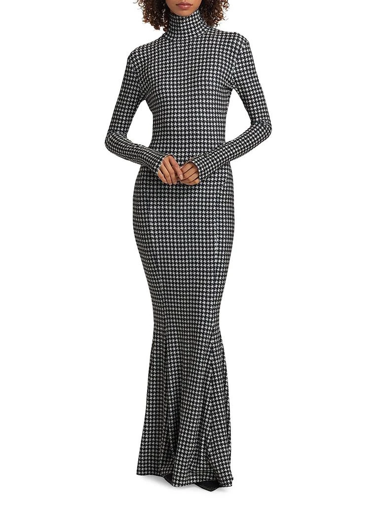 Norma Kamali Houndstooth Turtleneck Fishtail Gown 2