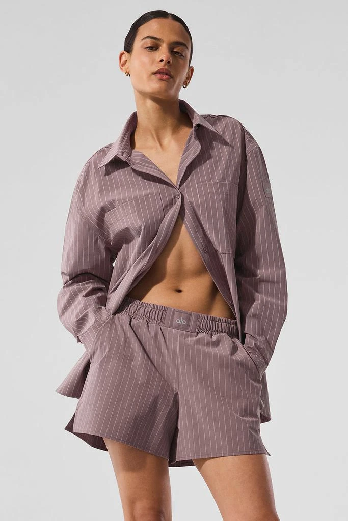 Alo Pinstripe Daylight Button Down Long Sleeve - Mushroom/Ivory 5