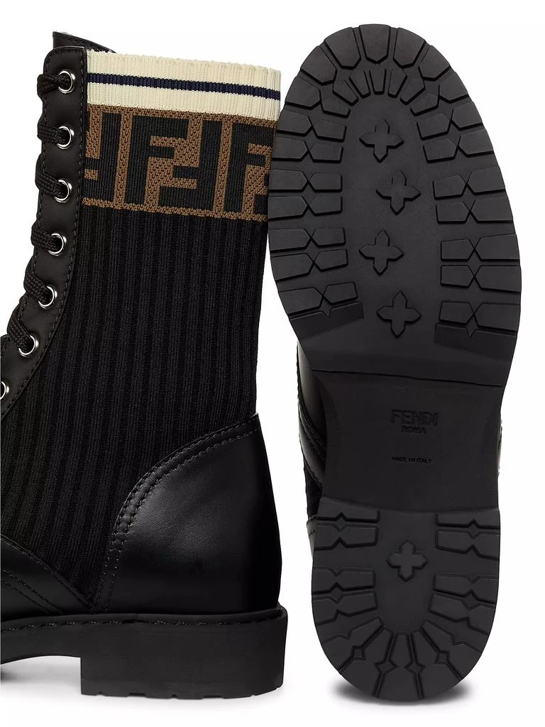 Fendi Rockoko Leather & Knit Combat Boots 6