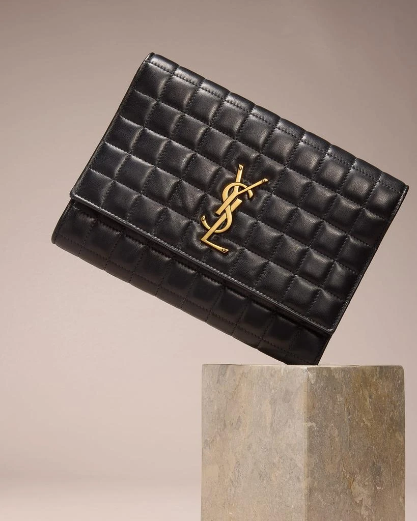 Yves Saint Laurent YSL Monogram Flap Clutch Bag in Quilted Smooth Leather 2