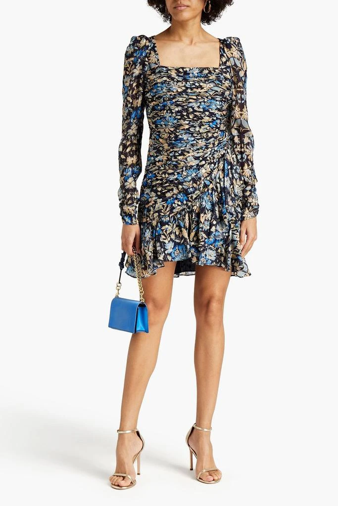 Monique Lhuillier Ruched floral-print metallic fil coupé mini dress 2