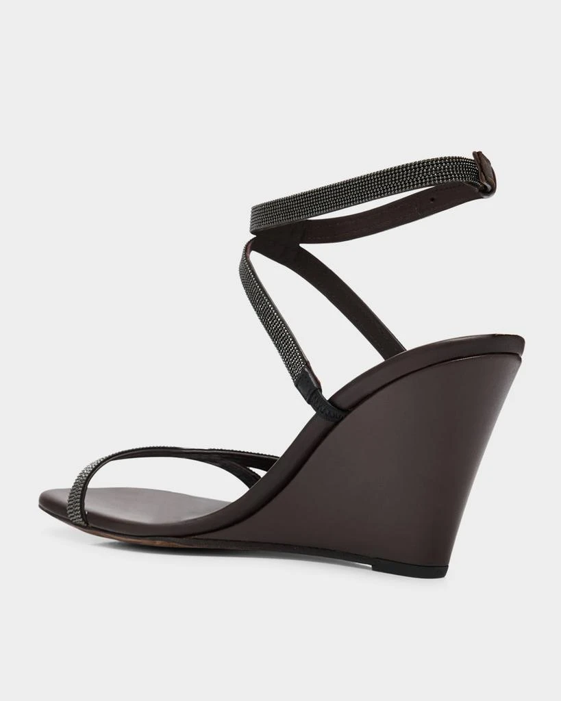 Brunello Cucinelli Leather Two Cross Strap Wedge Sandals 4