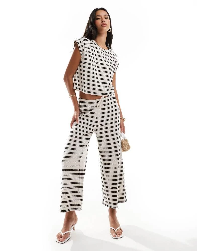 River Island River Island stripe knitted wide leg trouser co-ord in cream 1