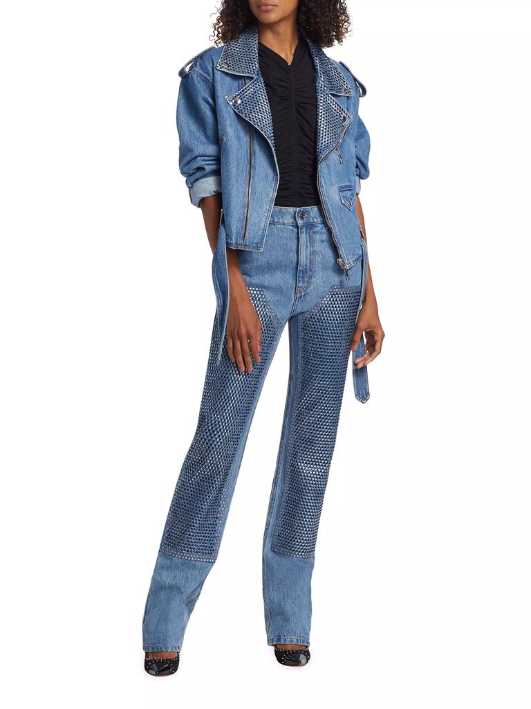 AREA Crystal Embellished Straight-Leg Jeans