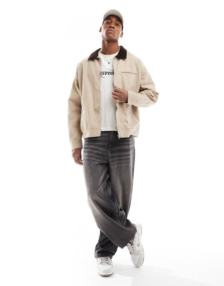 ASOS ASOS DESIGN oversized harrington jacket in washed stone