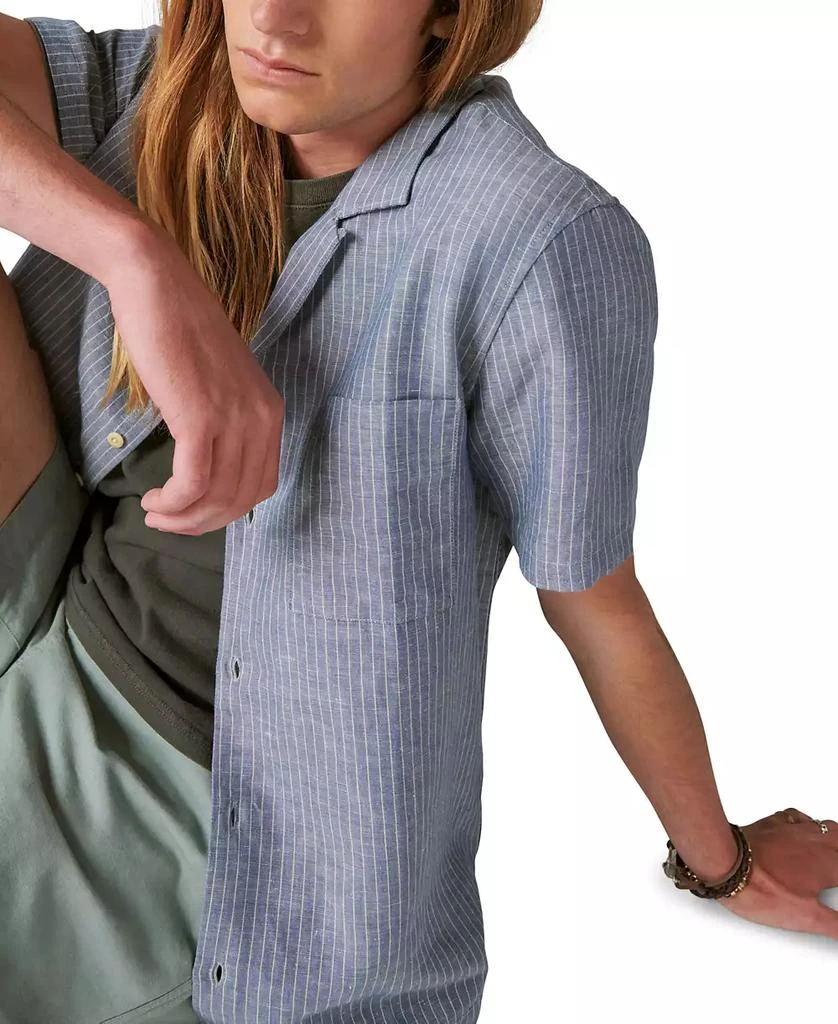 Lucky Brand Men's Stripe Linen Short Sleeve Camp Collar Shirt 3