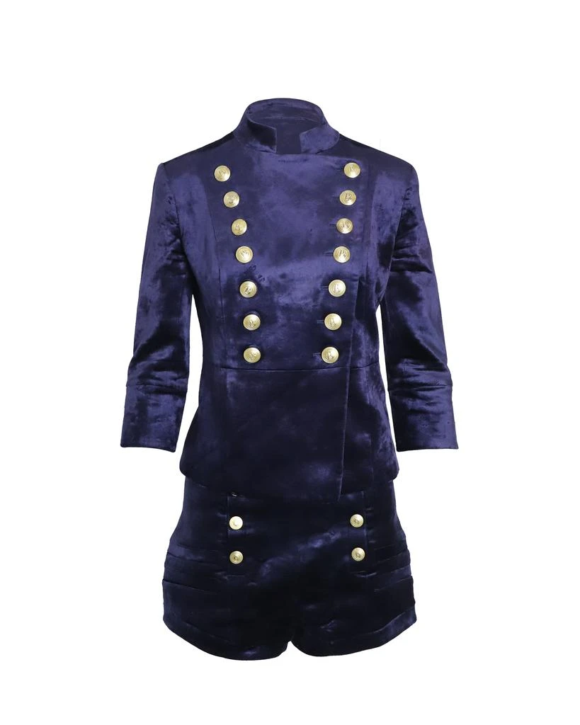 PIERRE BALMAIN Military Blazer and Shorts Set in Blue Velvet 1