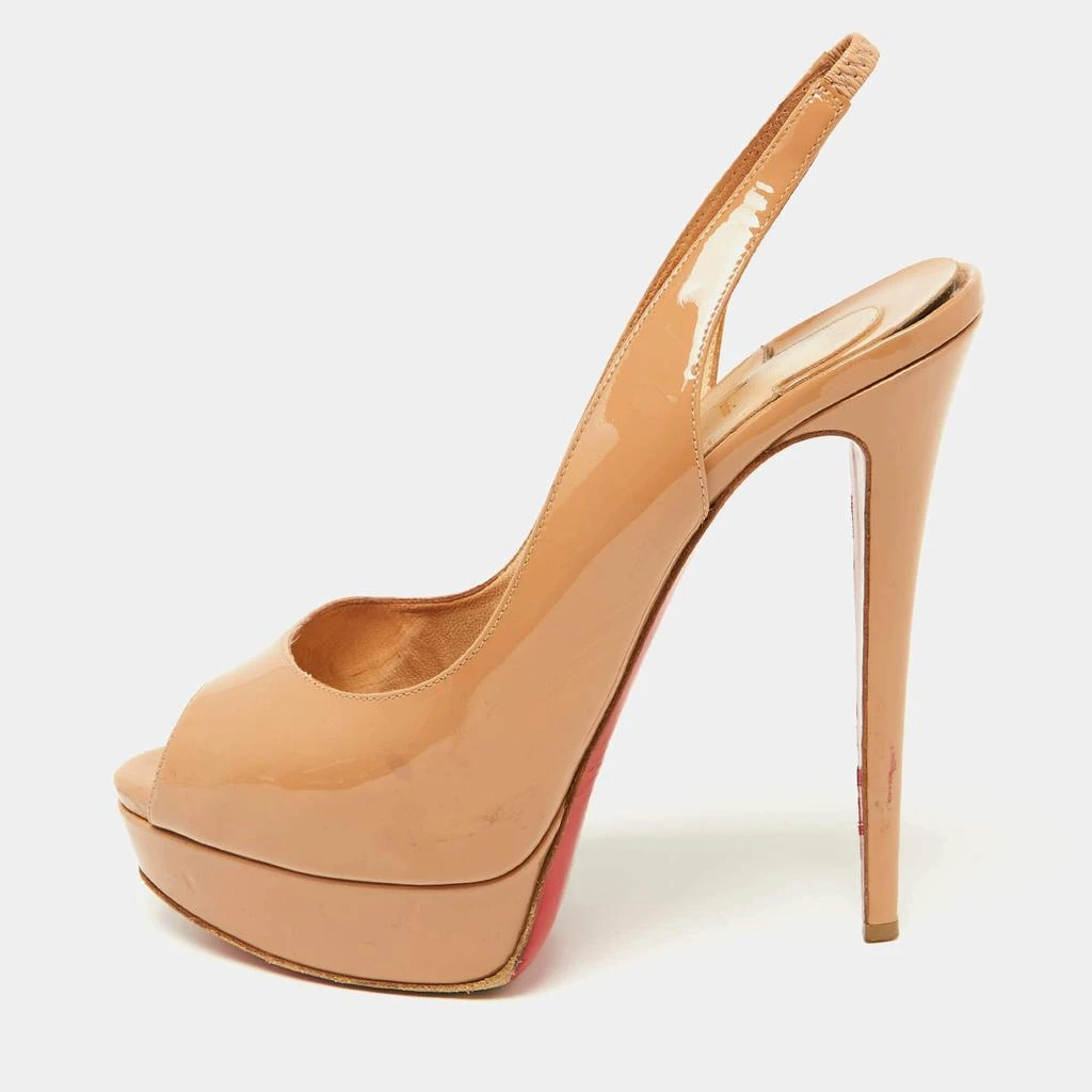 Christian Louboutin Christian Louboutin Beige Patent Leather Lady Peep Slingback Pumps Size 40 1