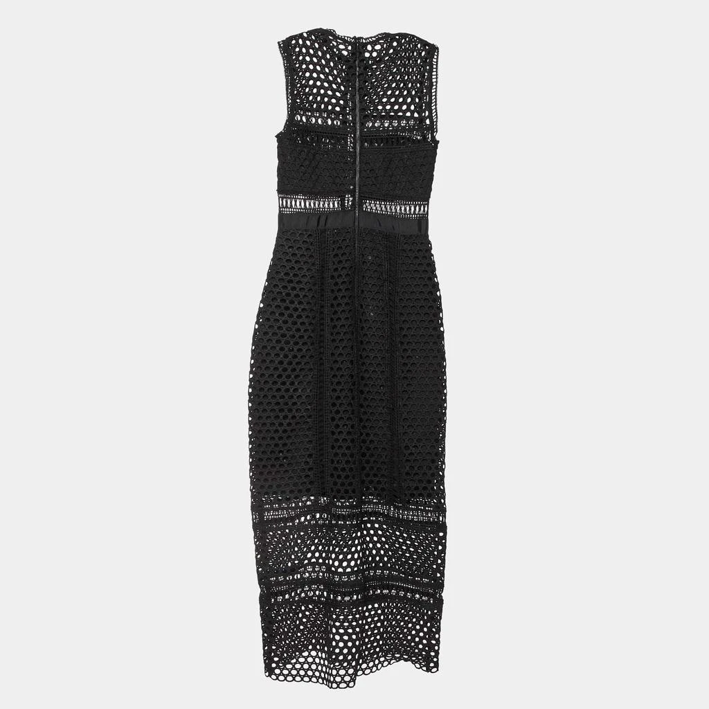 Self Portrait Self-Portrait Black Guipure Lace Paneled Sleeveless Midi Dress S 1