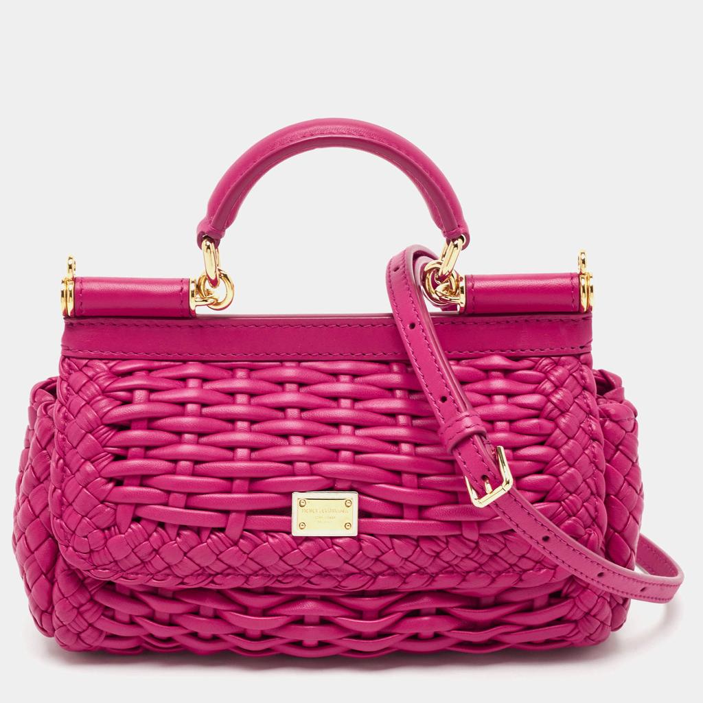 Dolce & Gabbana Dolce & Gabbana Fuchsia Leather Small Woven Sicily East West Top Handle Bag