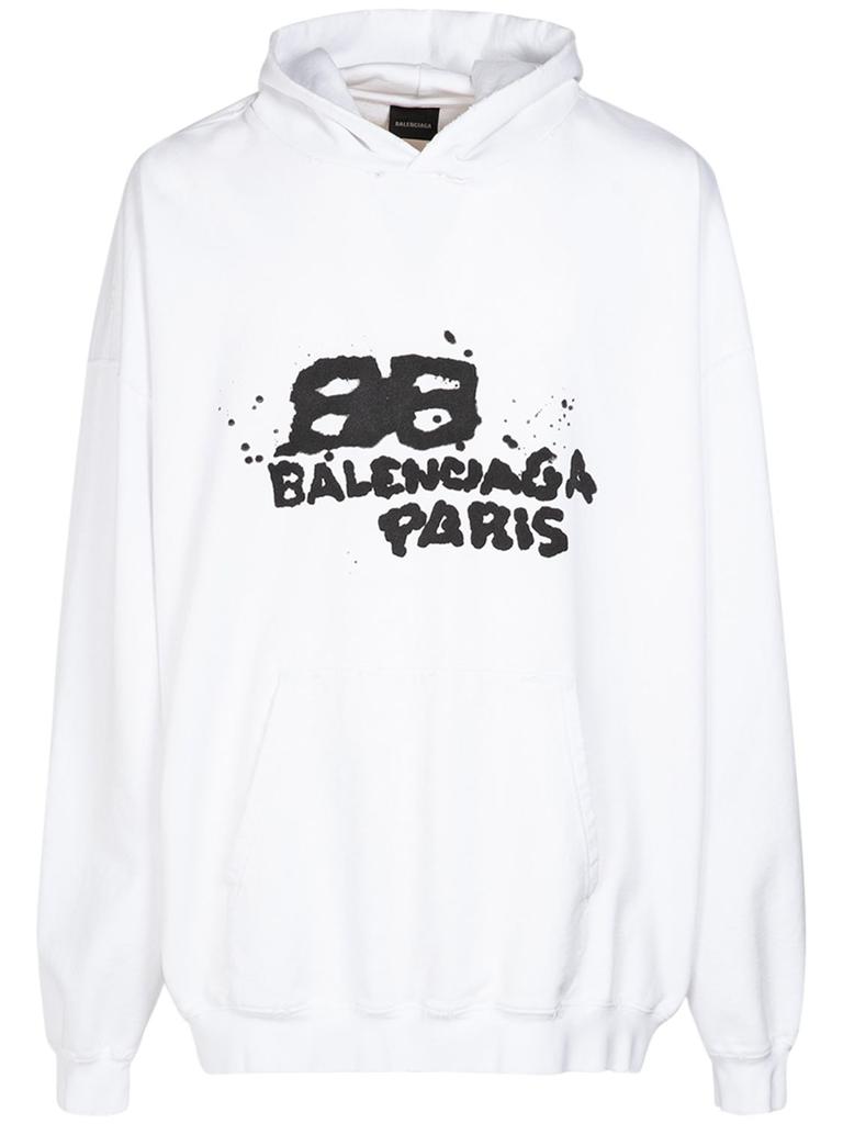 Balenciaga 3d Liquified Effect Cotton Hoodie Washed-Black XL