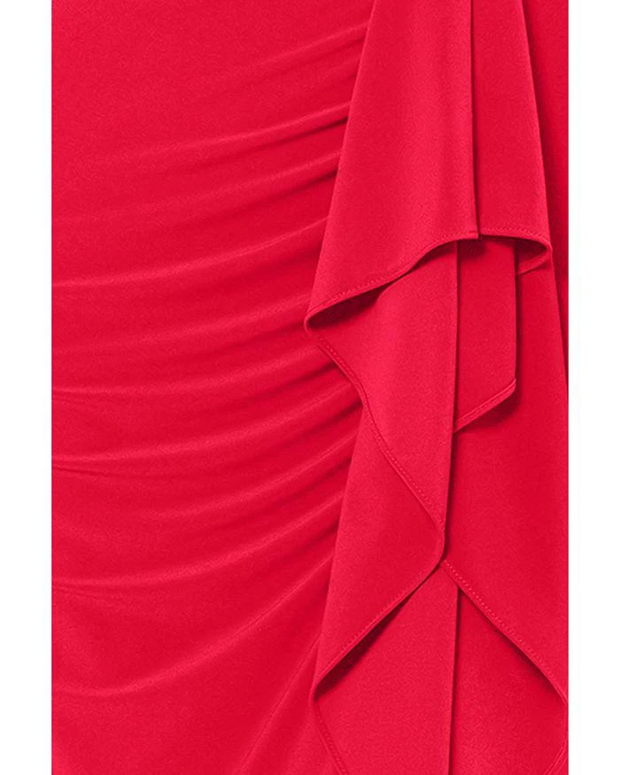 Betsy & Adam Plus V Neck Cascade Ruffle Gown 4