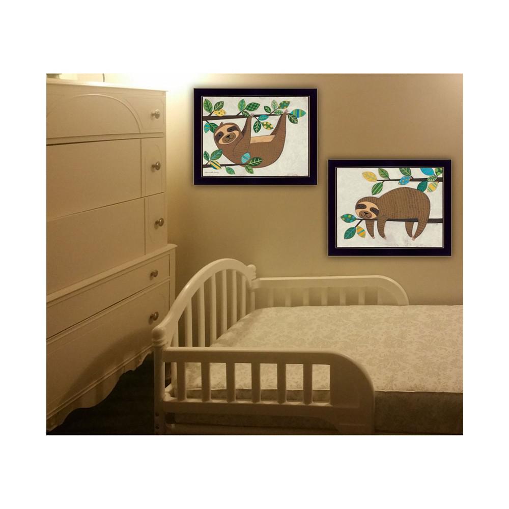 Trendy Décor 4U Cute Sloths 2-Piece Vignette by Bernadette Deming, Black Frame, 18" x 14"