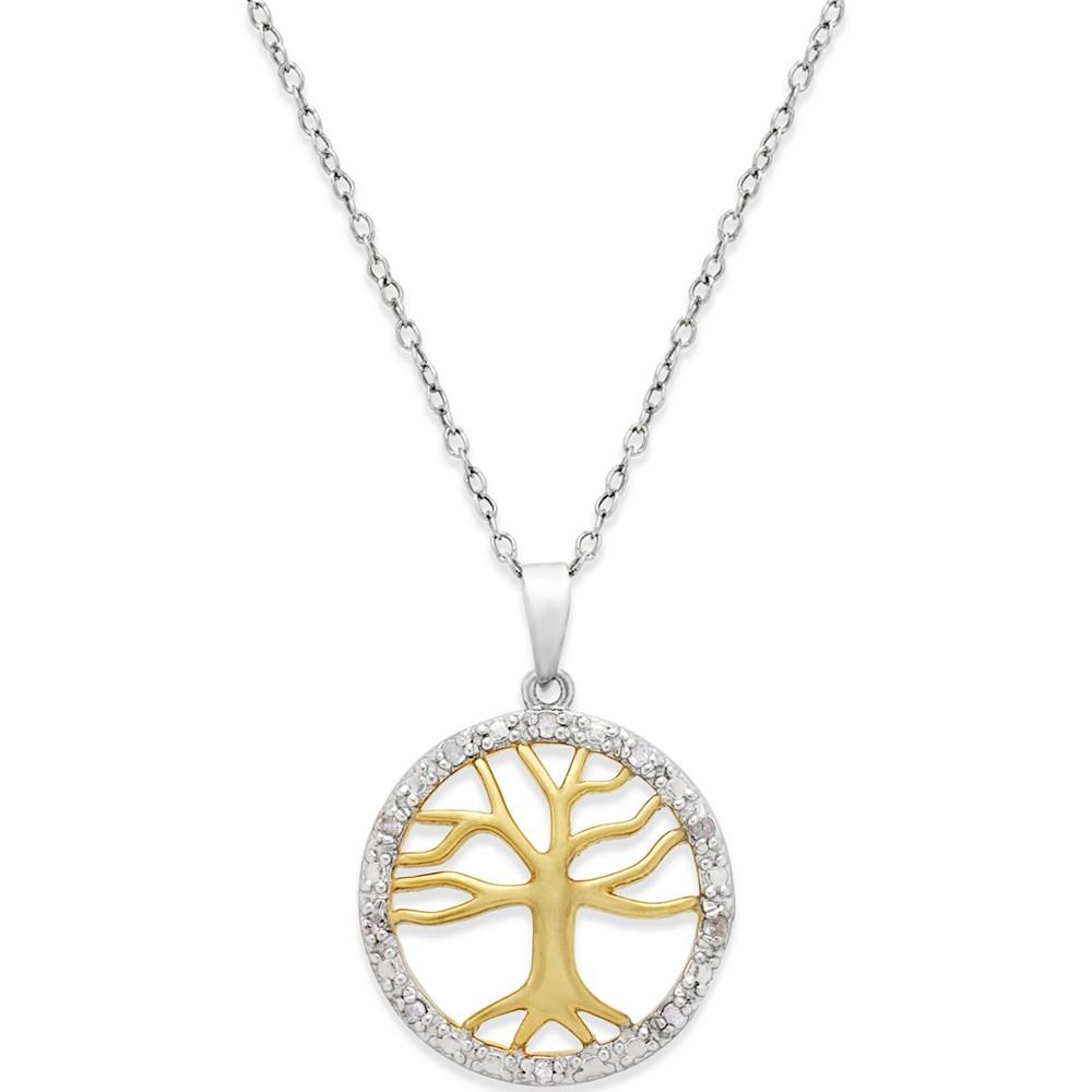 Macy's Diamond Family Tree Pendant Necklace (1/10 ct. t.w.) in Sterling Silver and 18k Gold over Sterling Silver