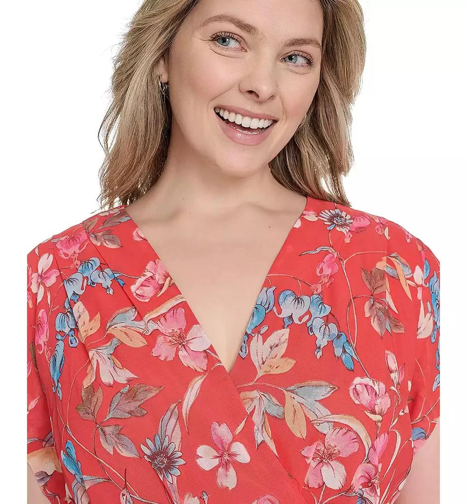 Eliza J Plus Size Printed V-Neck Faux-Wrap Chiffon Dress 4