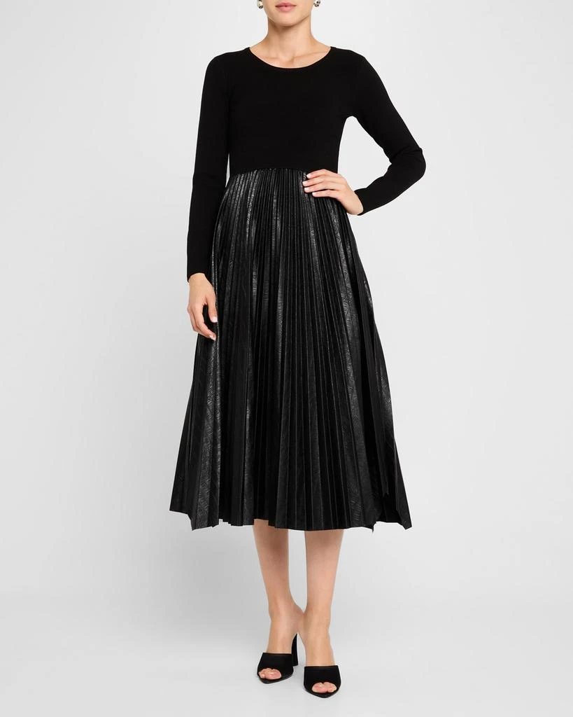 Elie Tahari The Mave Pleated Faux Leather Midi Dress 2